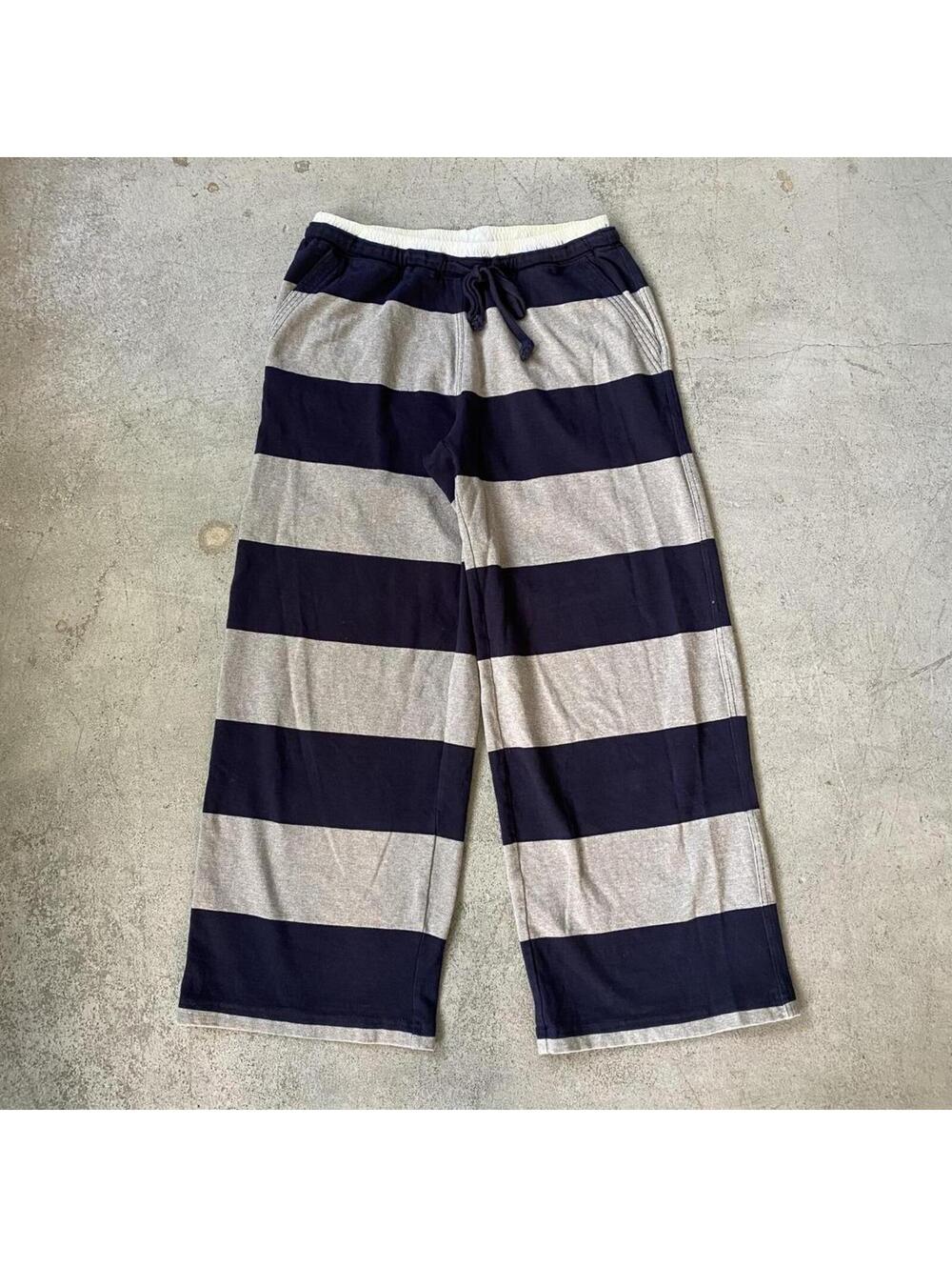Daily Practice by Anthropologie Blue and Grey Striped Wide Leg Pants Sweatpants